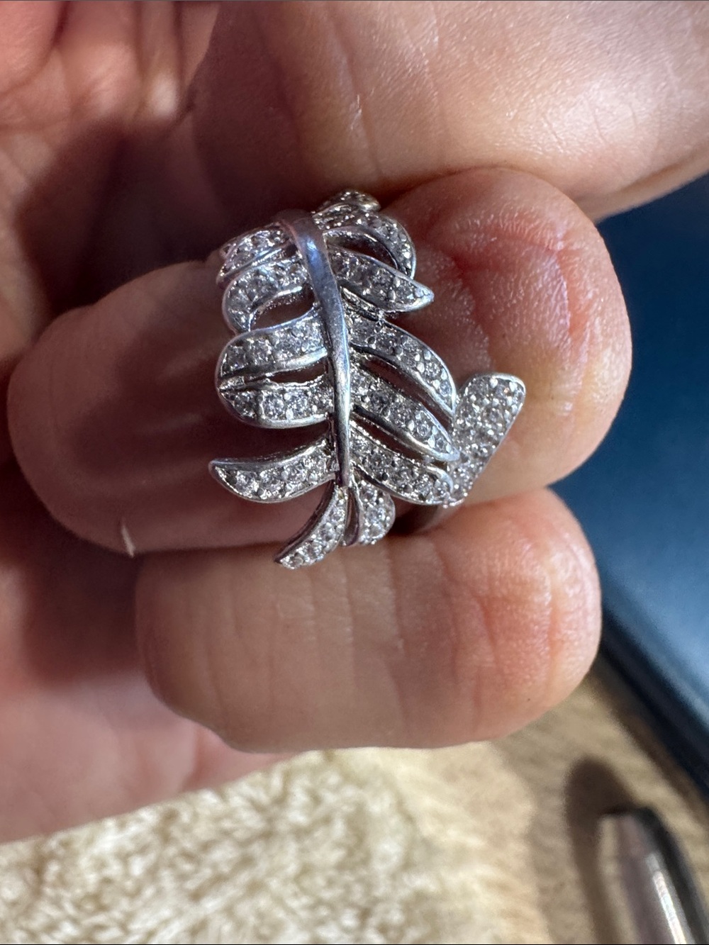 Pave Crystal Leaf Statement 925 sterling silver ring